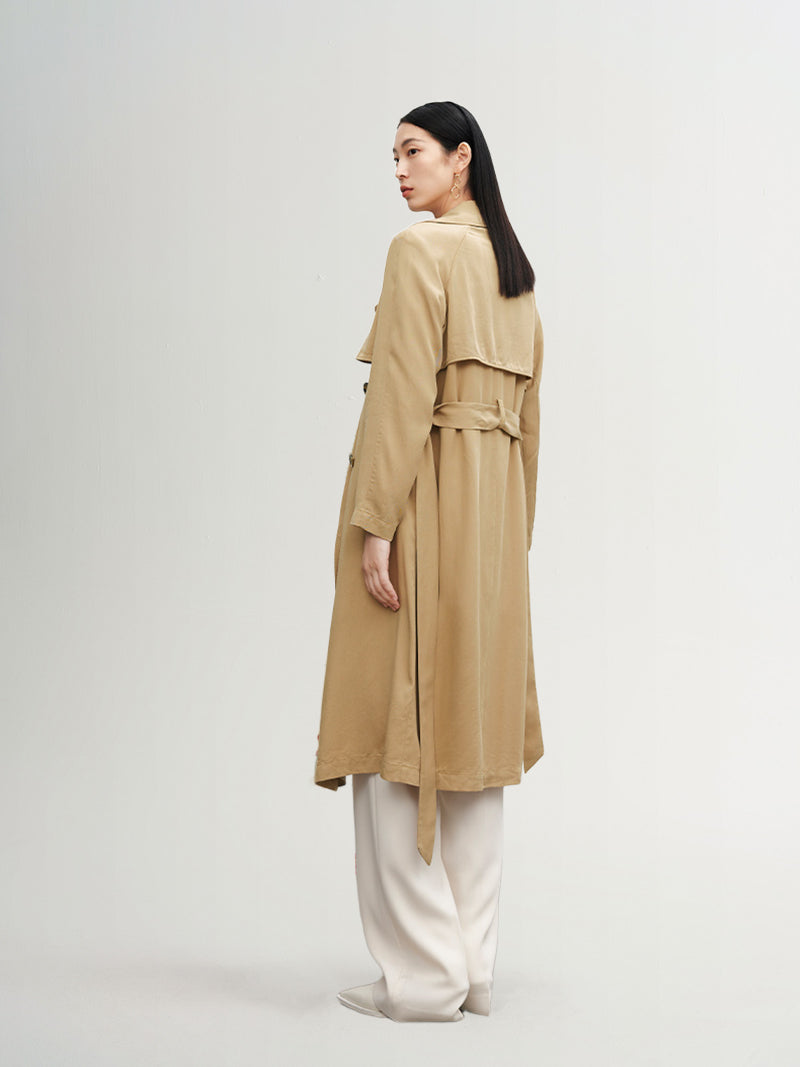 Pure Lyocell Large Lapel Trench Coat