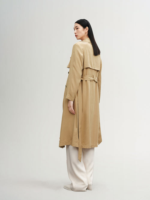 Load image 1 in gallery view. Pure Lyocell Large Lapel Trench Coat
