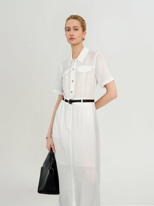 Load image 1 in gallery view. White Lyocell Shirt-Dress with Belt  Dress
