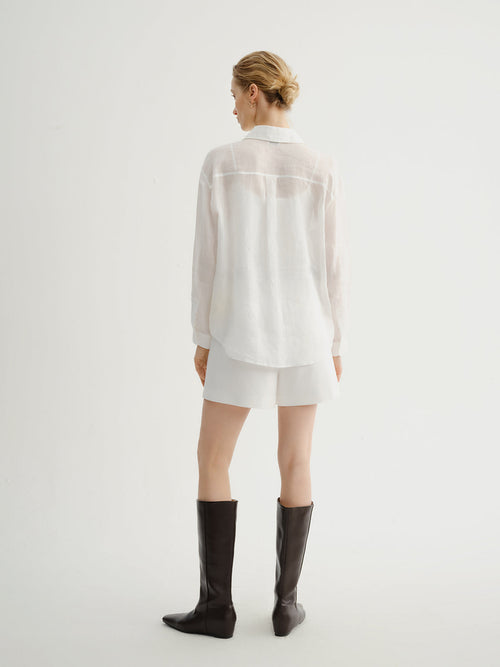 Load image 1 in gallery view. White Ramie Long-Sleeve Shirt