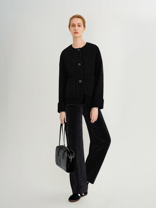 Load image 1 in gallery view. Wool-Camel Blend Round-Neck Short Jacket