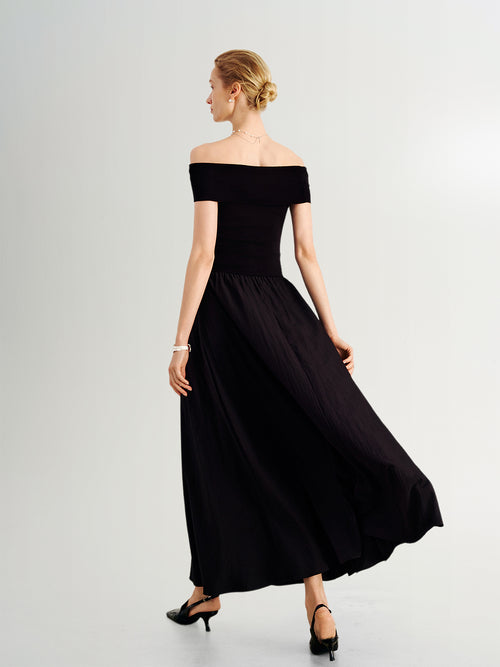 Load image 1 in gallery view. Off-Shoulder Waist-Defined Ankle-Length Dress