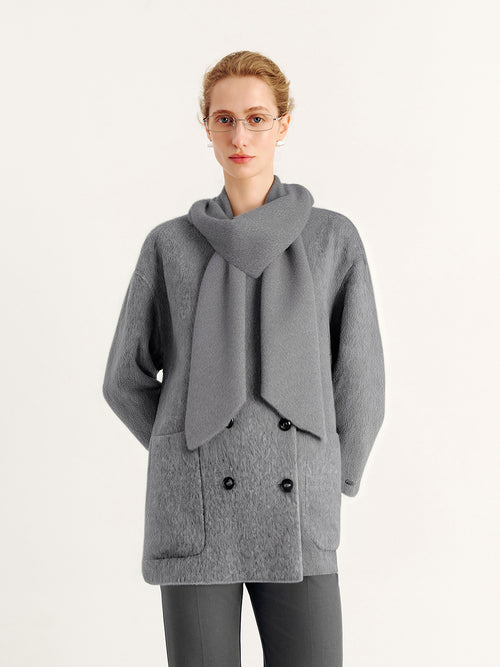 Load image 1 in gallery view. Wool Double-Breasted Wool Coat with Scarf