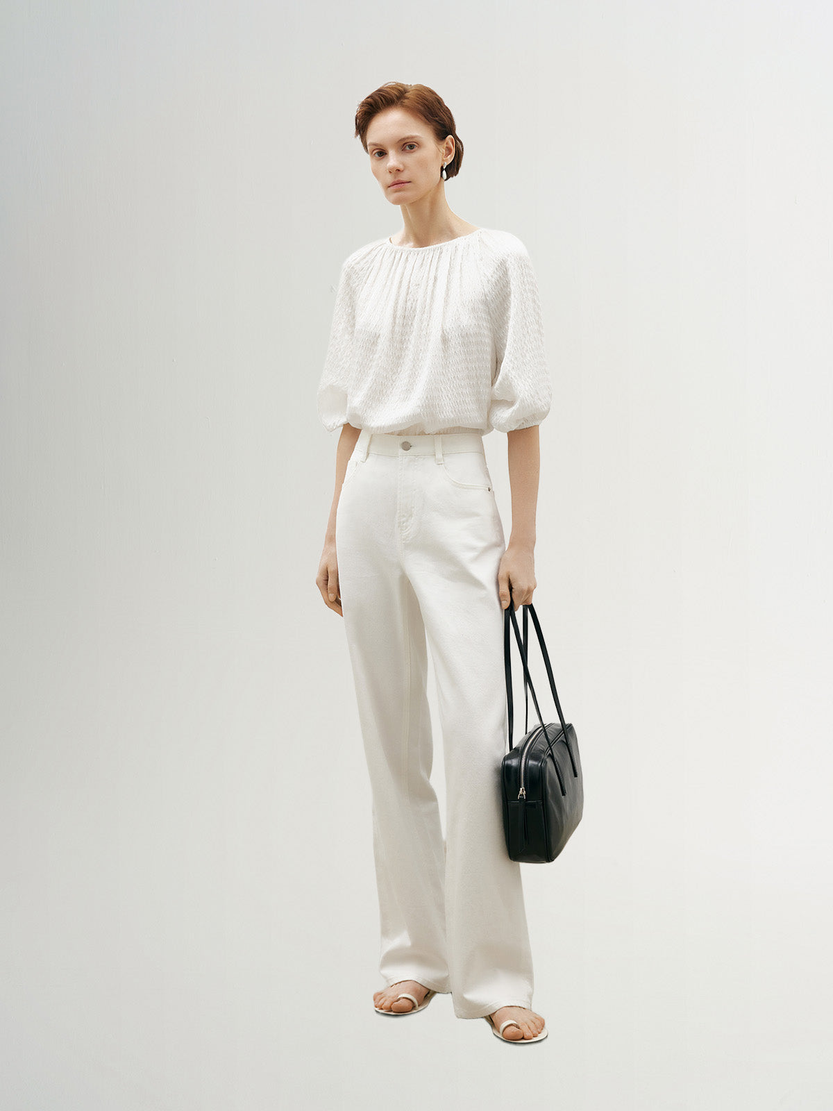 Bubble Textured Puff Puff Silk Blouse