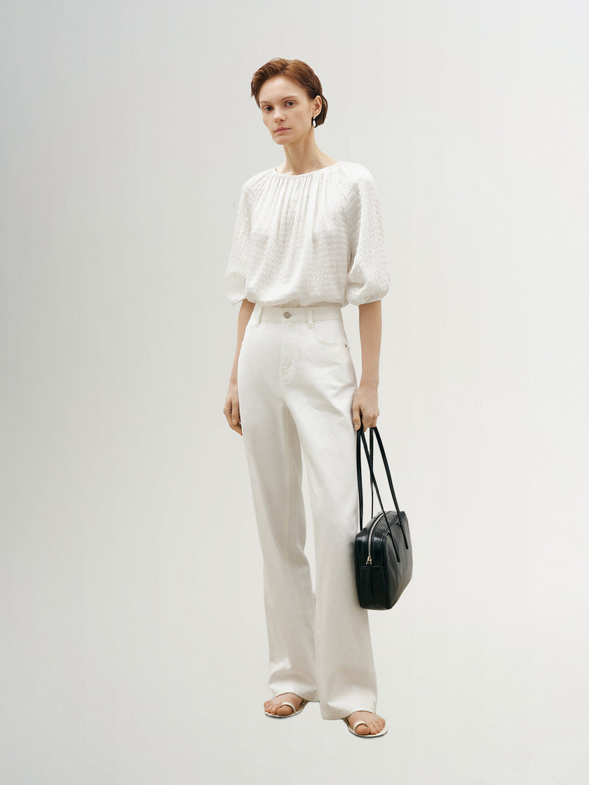 Bubble Textured Puff Puff Silk Blouse