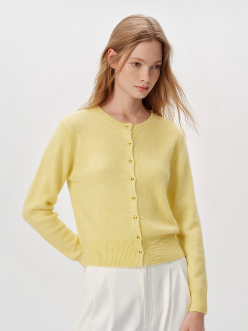 Load image 1 in gallery view. Cashmere-Silk Crewneck Knit Cardigan
