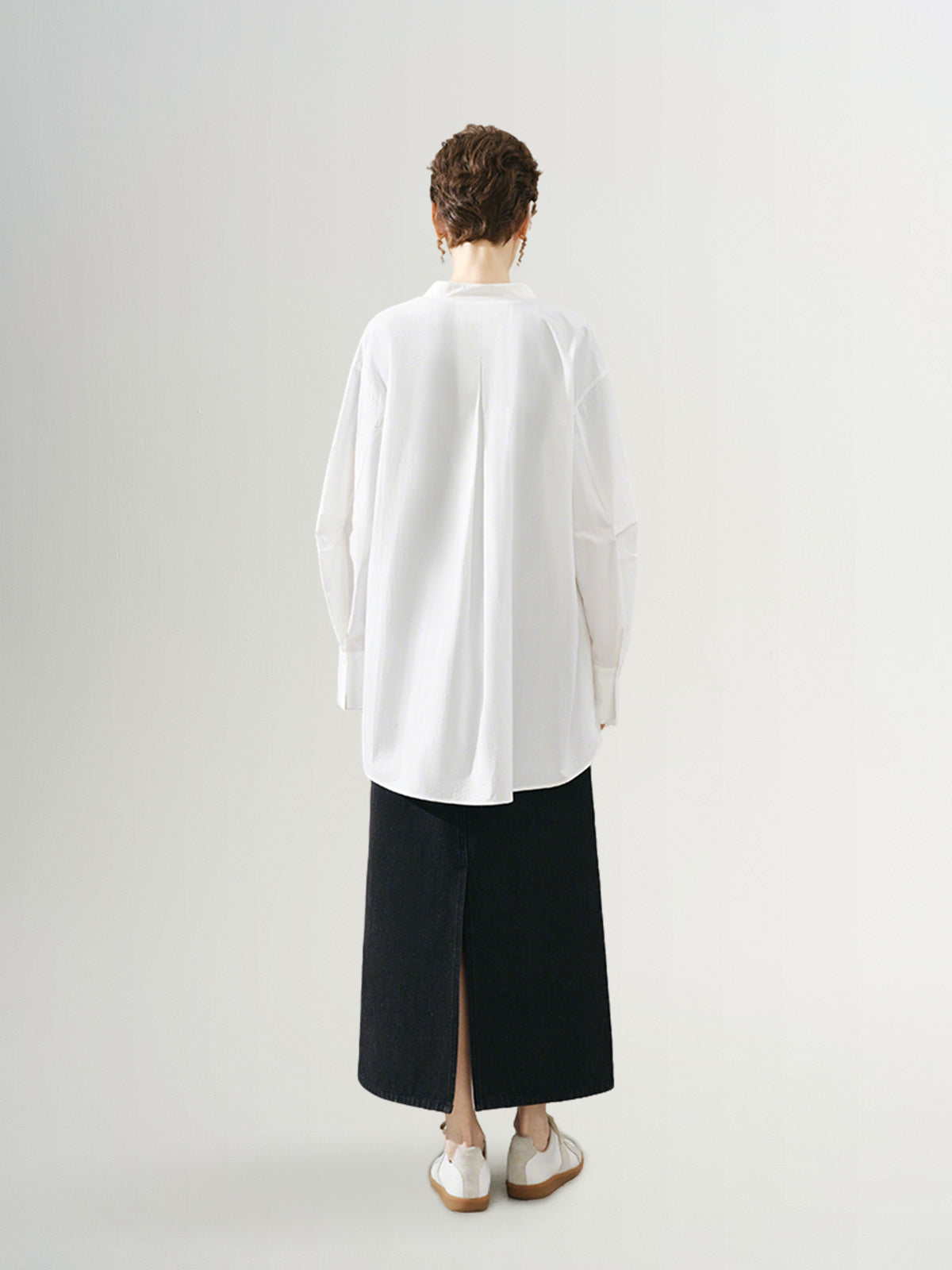 Stand Collar Cotton Long Shirt