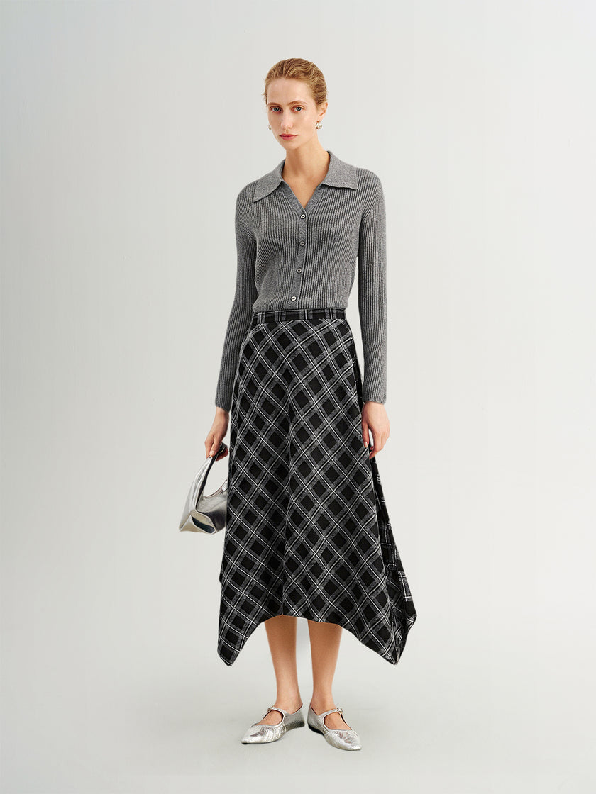 Handkerchief Plaid Hem Maxi Skirt