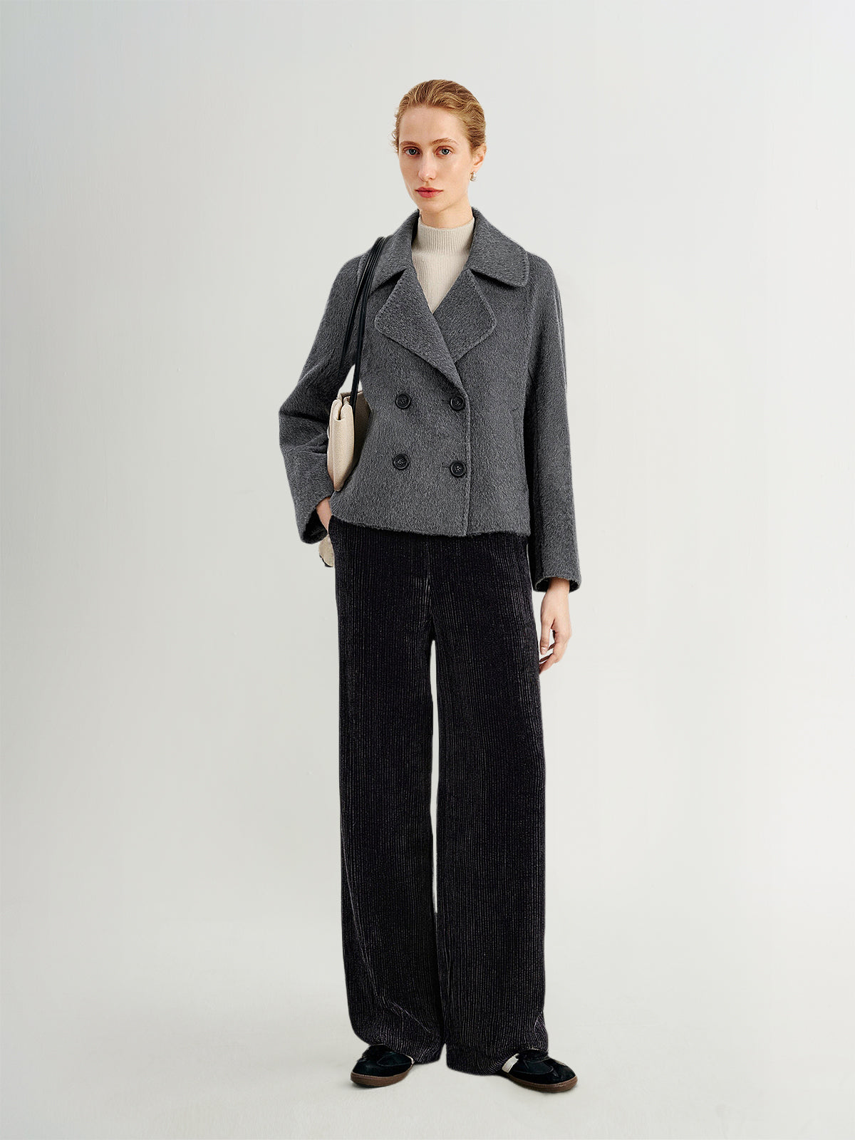 Pure Wool Wide-Collar Short Coat