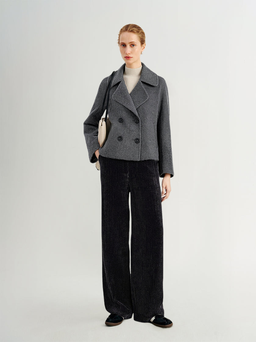 Pure Wool Wide-Collar Short Coat