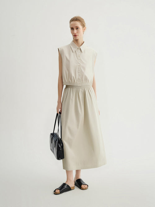 Load image 1 in gallery view. Sleeveless Collared Pure Cotton Top