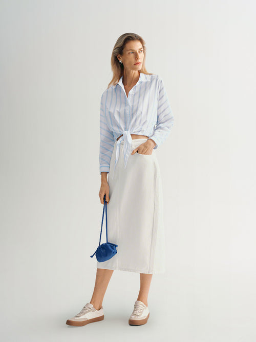 Load image 1 in gallery view. Striped Tie Cotton Blouse