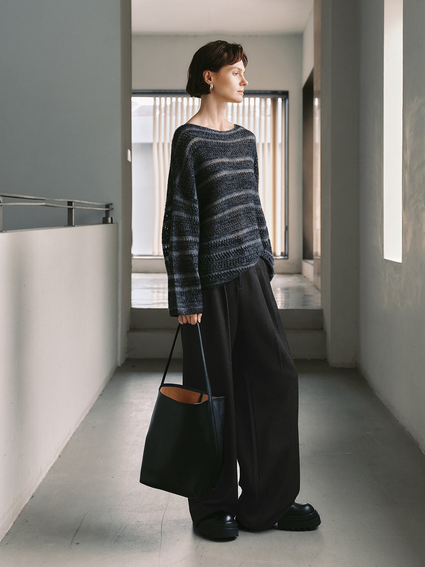 Striped Crewneck Relaxed Silk-Cashmere Sweater