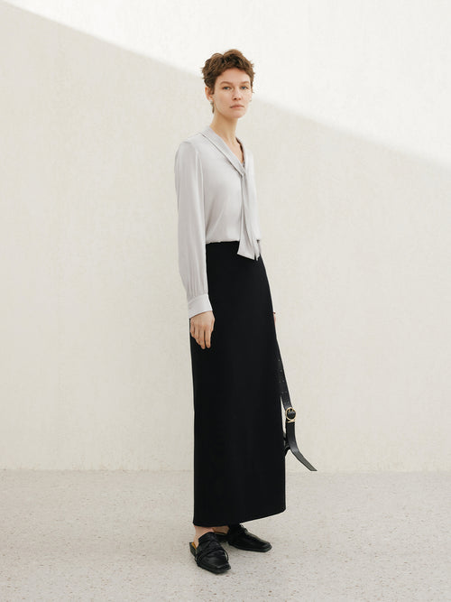 Load image 1 in gallery view. Tie-Neck Silk Shirt