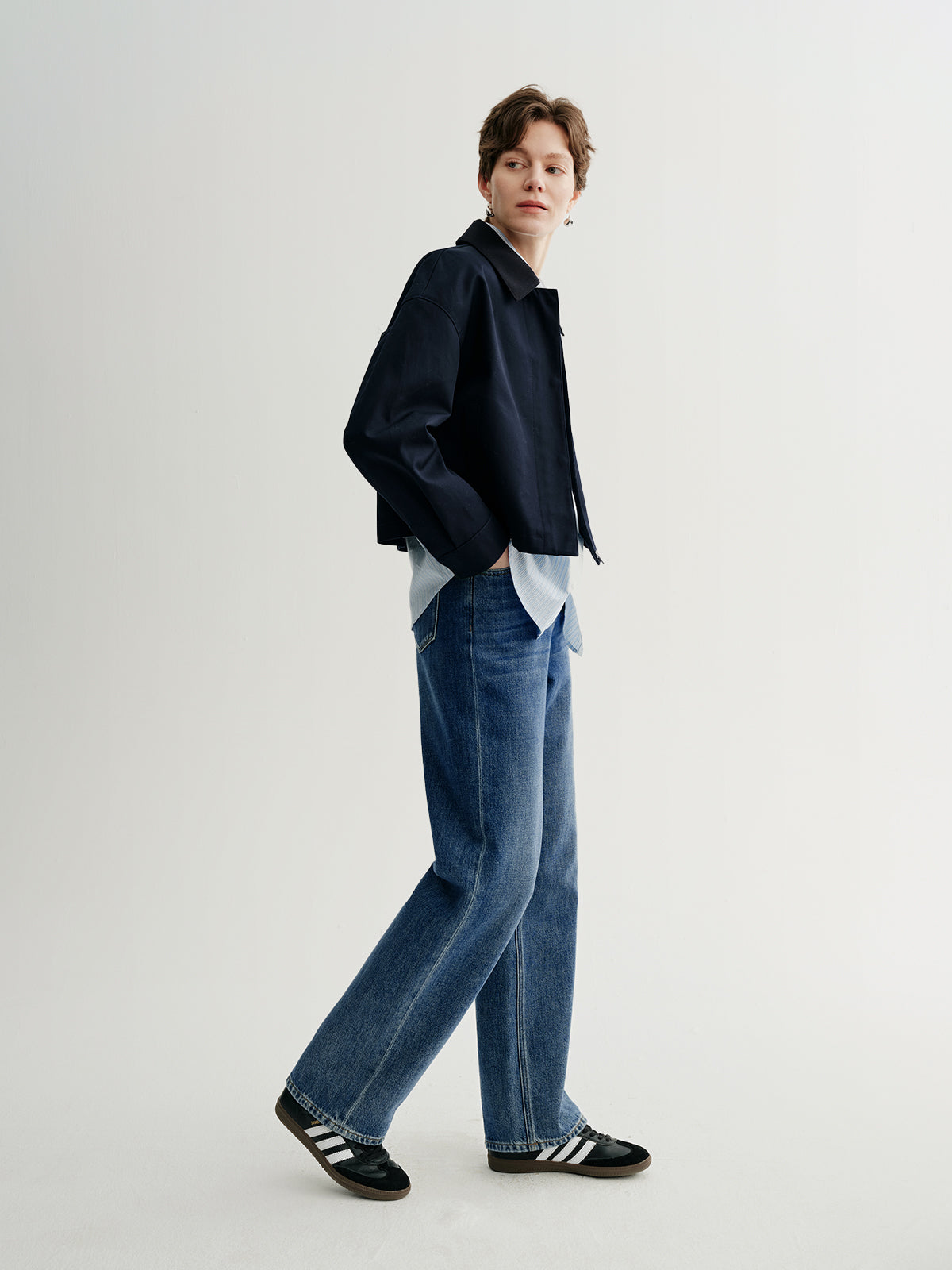 Cotton Drop-Shoulder Lapel Jacket