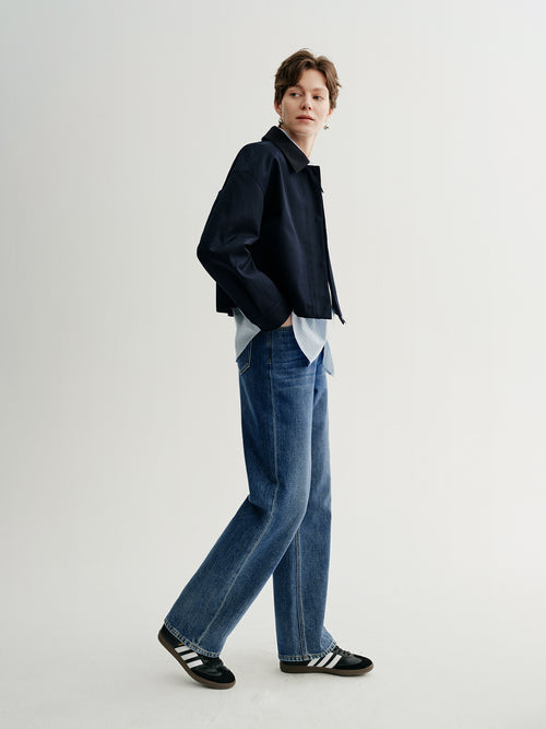 Load image 1 in gallery view. Cotton Drop-Shoulder Lapel Jacket