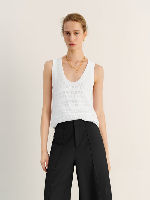 Load image 1 in gallery view. Cotton U-Neck Sleeveless Knit Tank