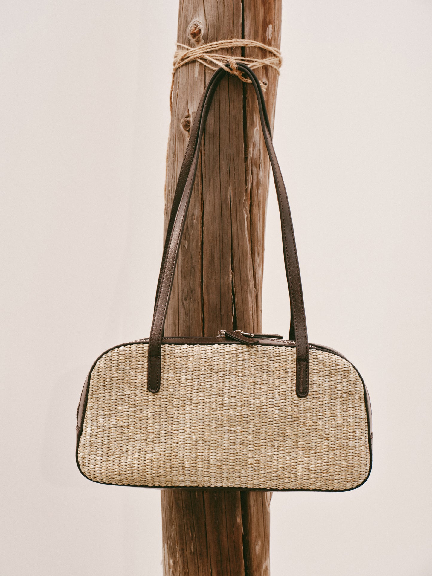 Woven Leather-Trim Shoulder Bag