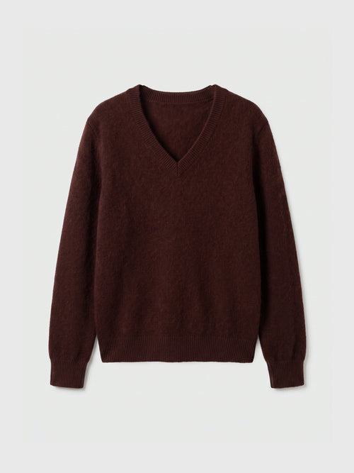 Load image 1 in gallery view. Brushed Cashmere-Silk V-Neck Sweater