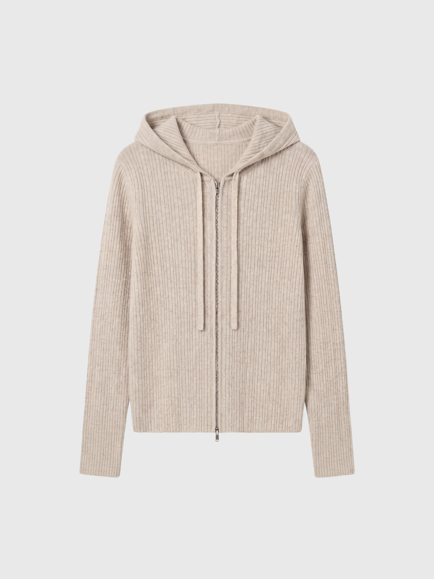 Rib-Knit Cashmere Zip Hoodie