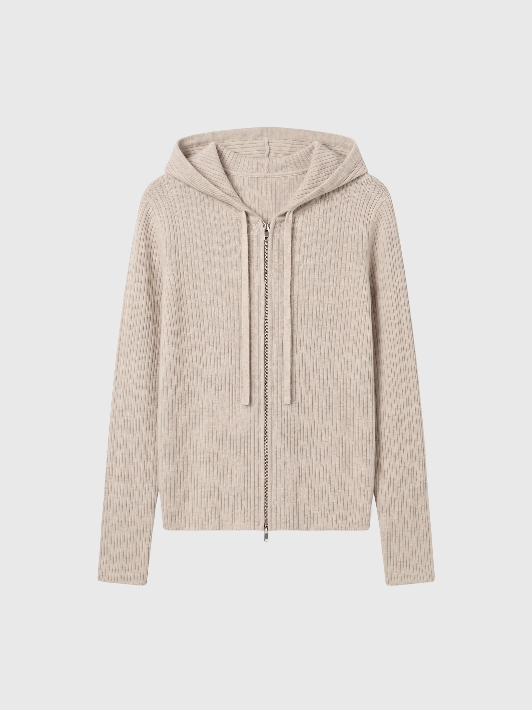 Rib-Knit Cashmere Zip Hoodie