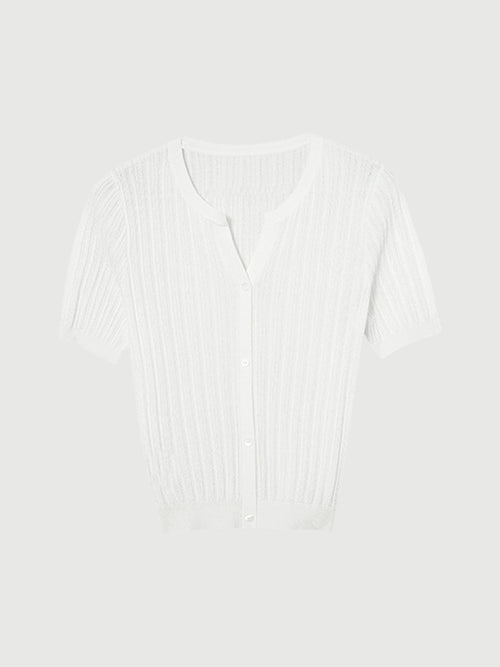 Load image 1 in gallery view. V Neck Short Sleeves Knit Top