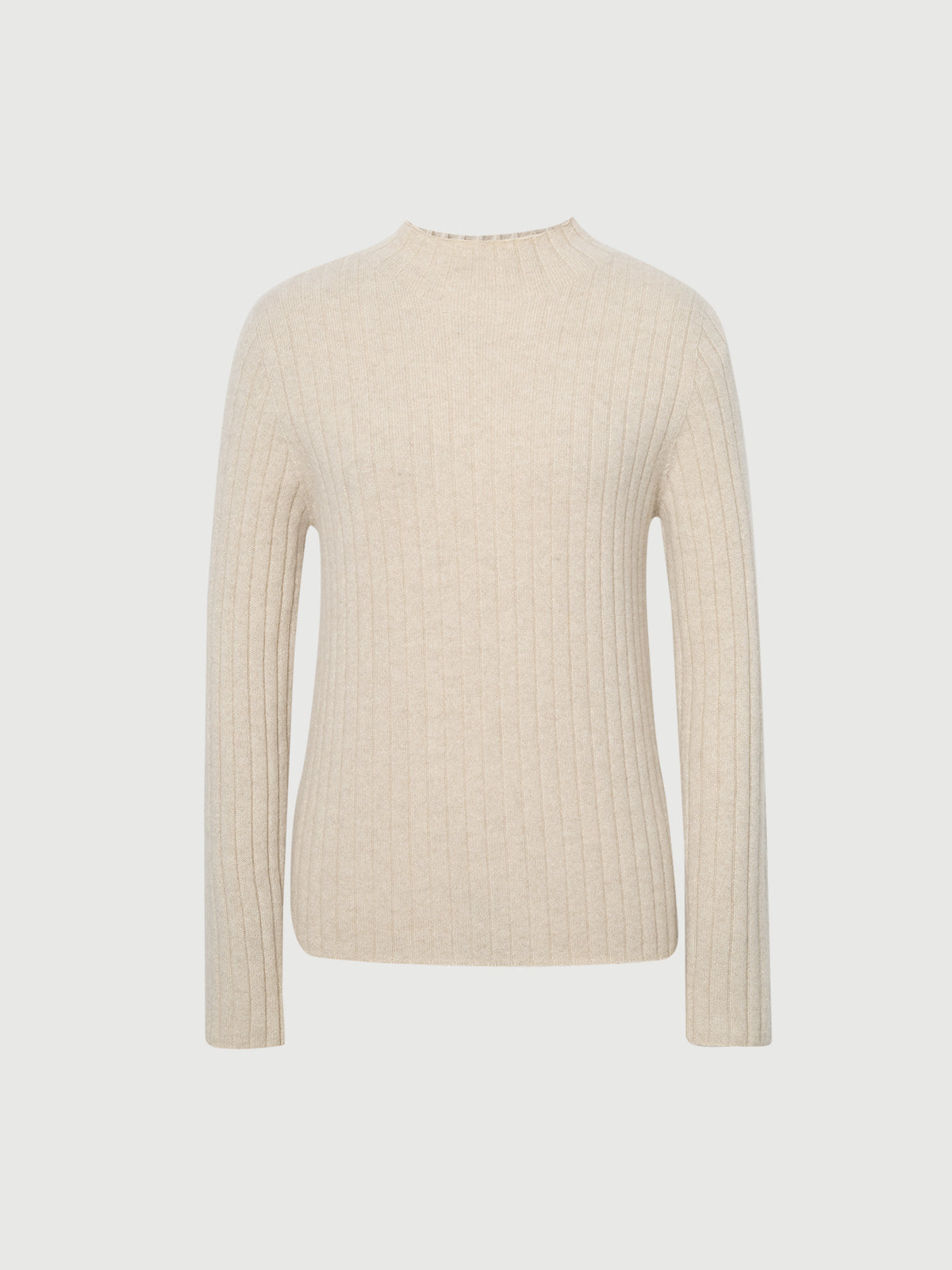 Beige ribbed sweater on a light gray background