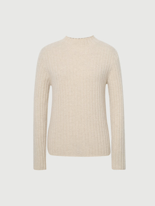 Load image 1 in gallery view. Beige ribbed sweater on a light gray background