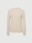 Beige ribbed sweater on a light gray background