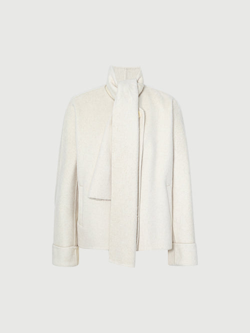 Load image 1 in gallery view. Camel Wool Cropped Coat with Scarf