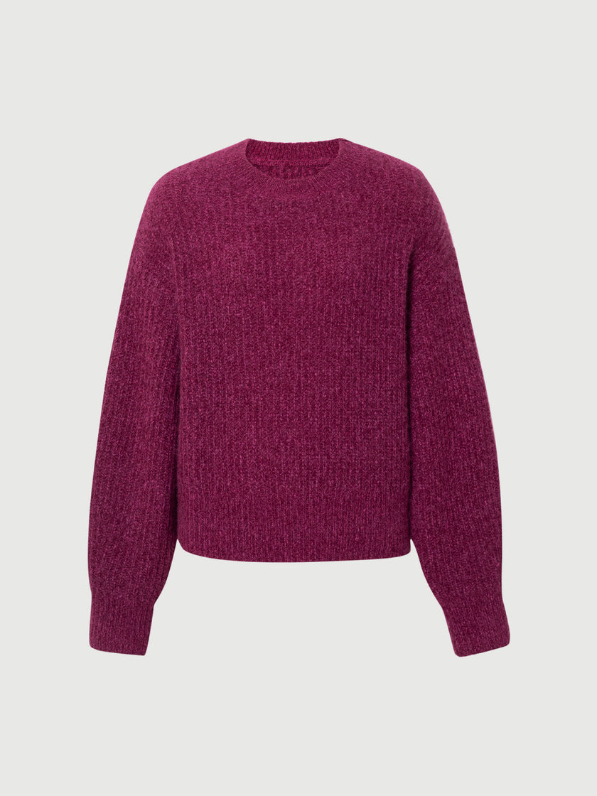 Magenta Vertical-Rib Silk-Cashmere Sweater