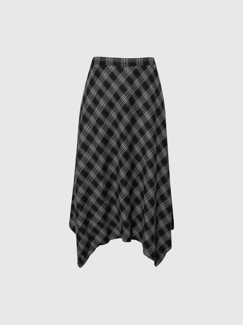 Handkerchief Plaid Hem Maxi Skirt