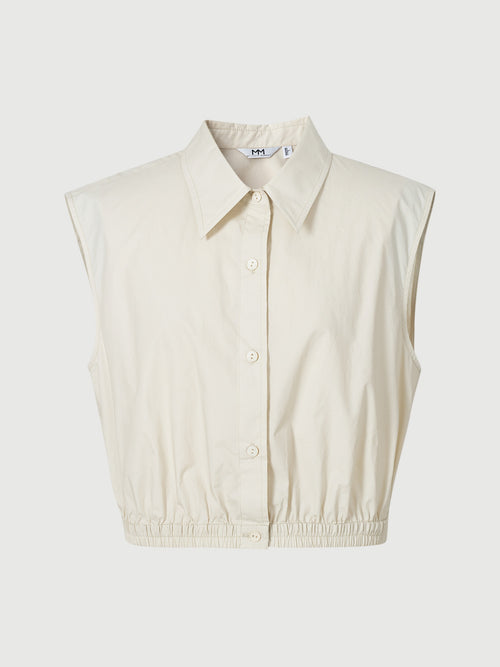 Load image 1 in gallery view. Sleeveless Collared Pure Cotton Top