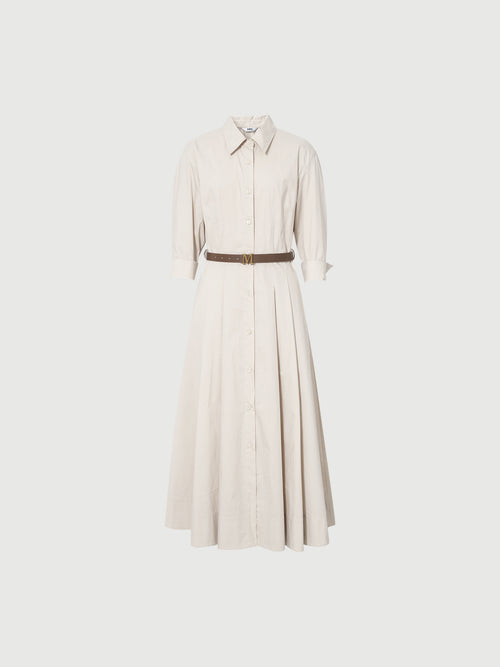 Load image 1 in gallery view. Shirt-Collar Short-Sleeve Midi Dress with Belt