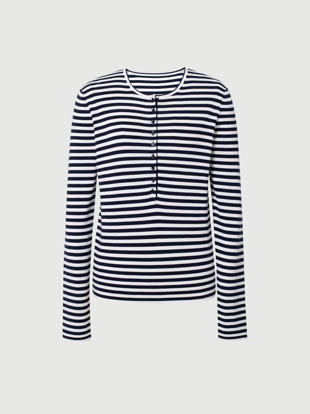 Lightweight Navy and White Striped Knit Crewneck Sweater