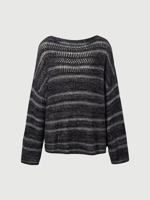 Load image 1 in gallery view. Striped Crewneck Relaxed Silk-Cashmere Sweater