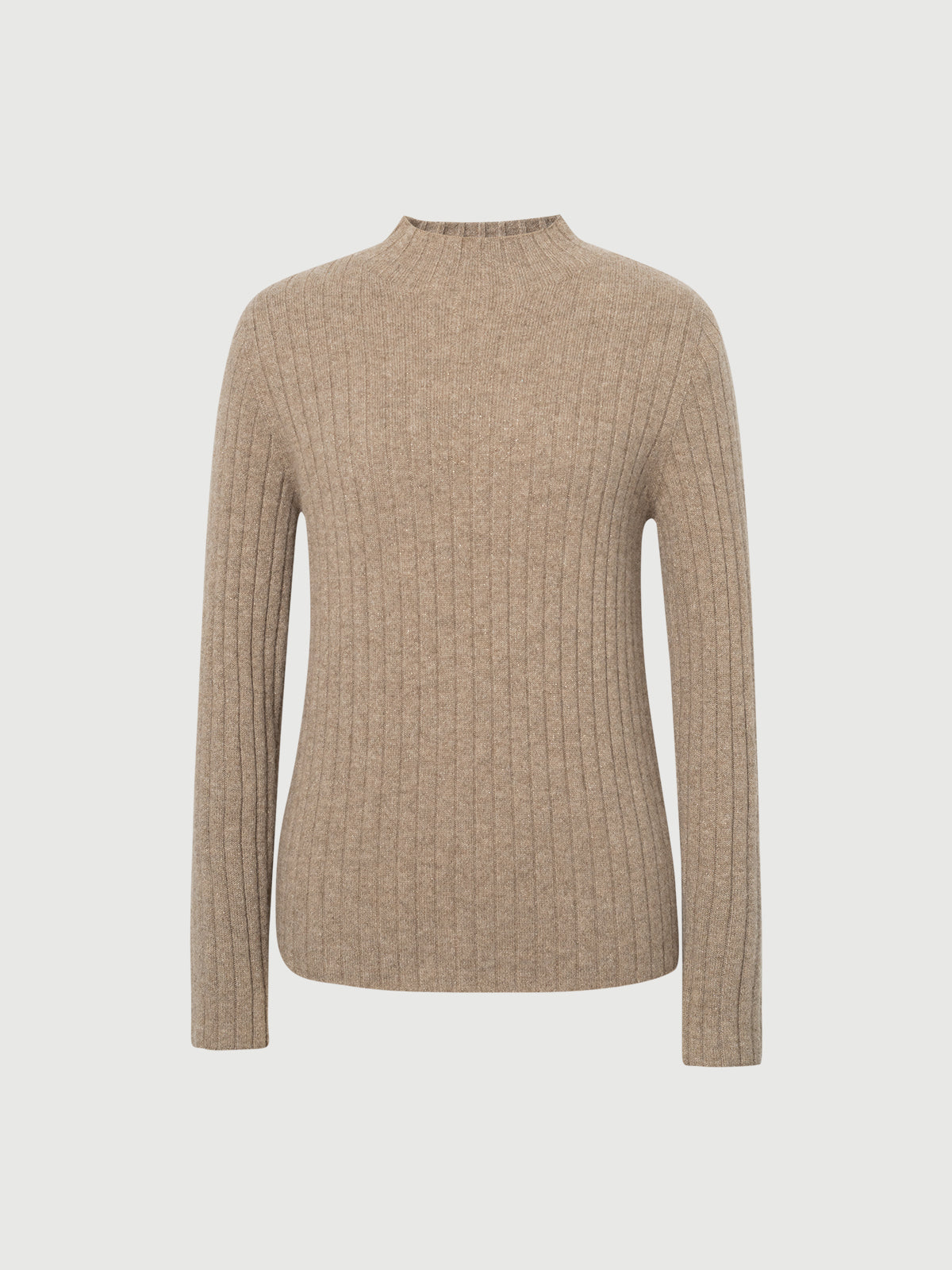 Beige ribbed sweater on a light gray background