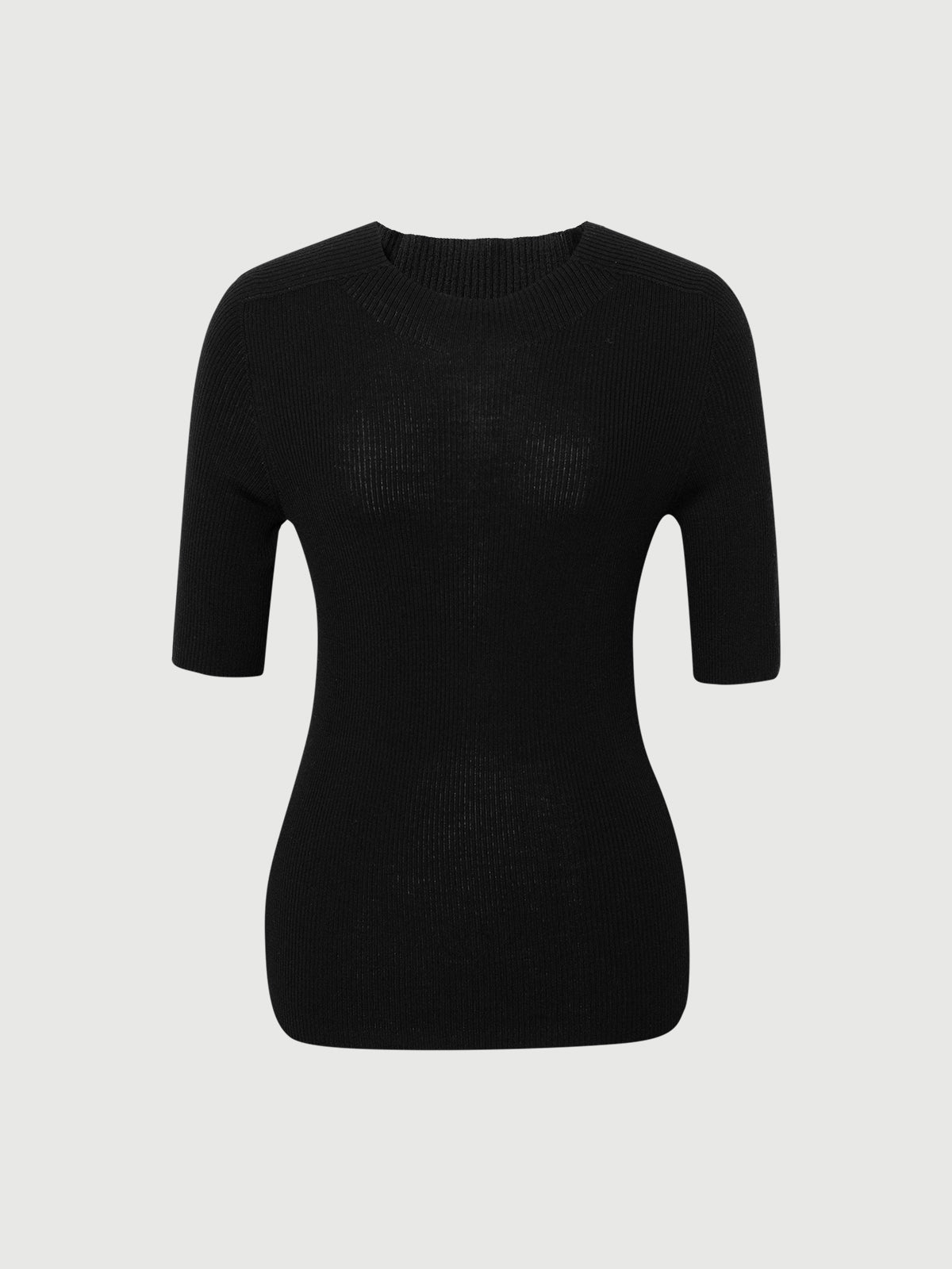 Camisola preta de lã pura de manga curta