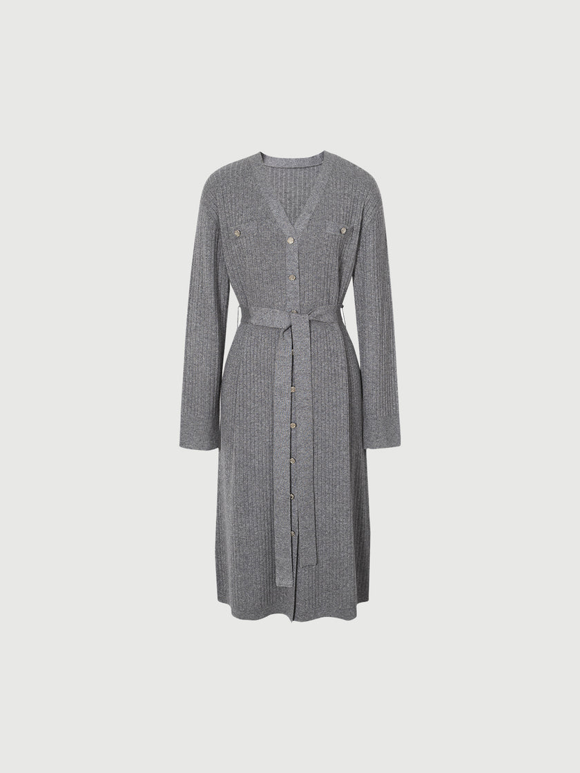 V Neck Bleted Jersey Dress