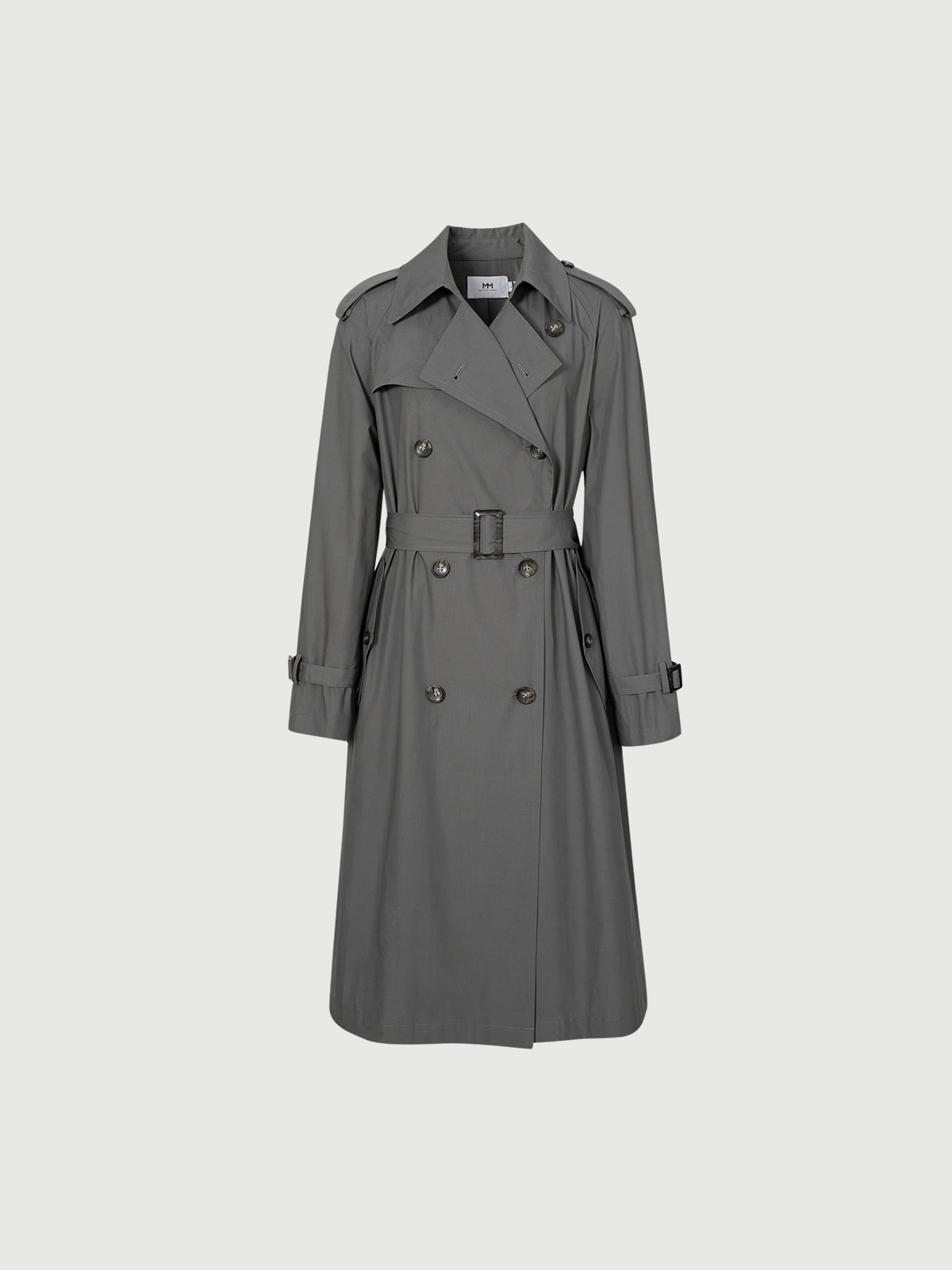 Casaco de algodão trench coat com cinto e abotoamento duplo