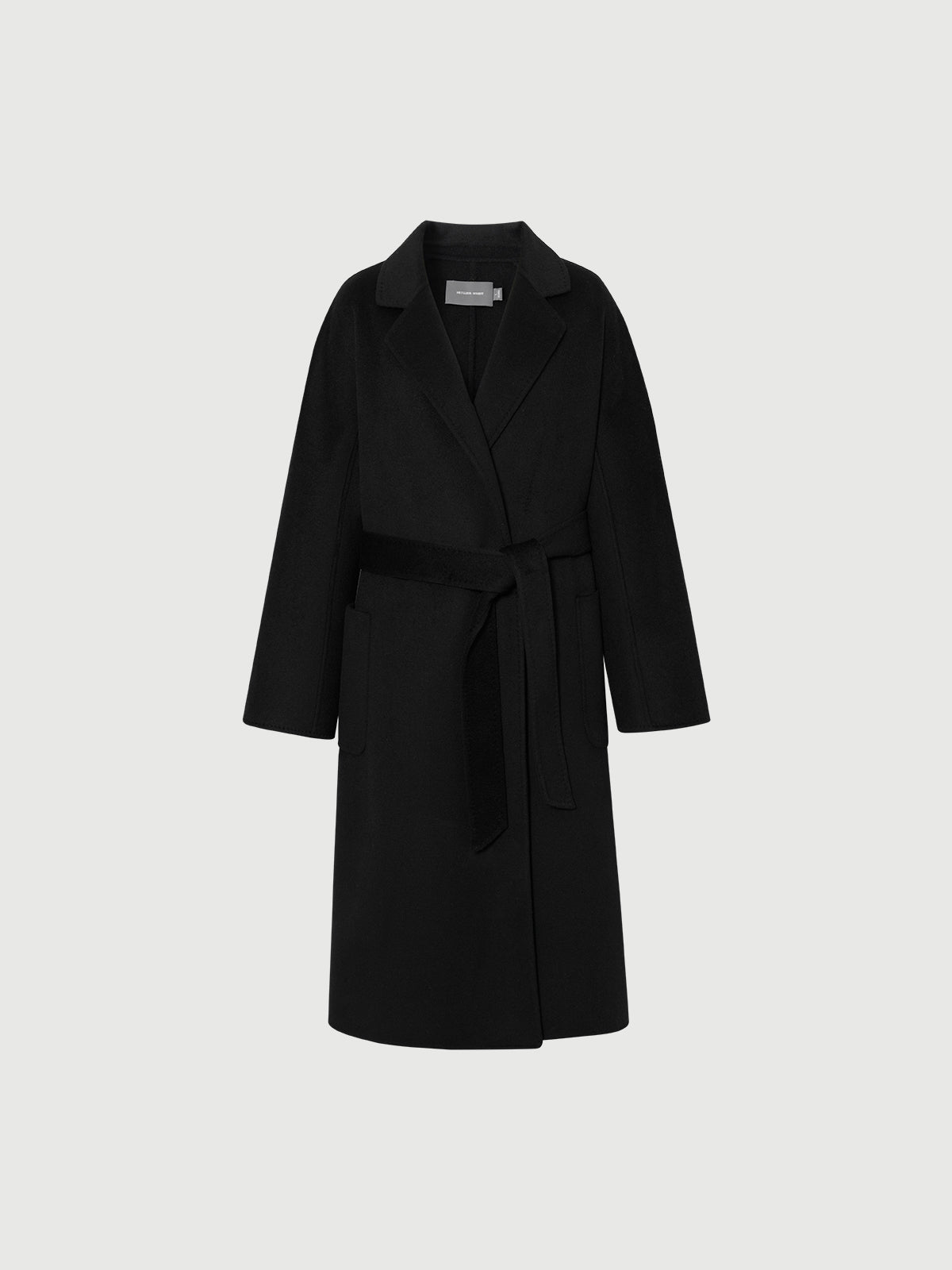 Pure Cashmere Notch-Lapel Midi Belted Coat – Black
