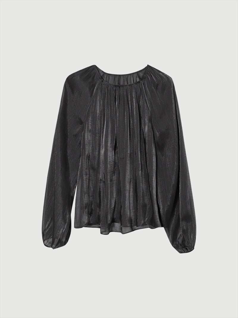 Gathered Neckline Sheer Blouse