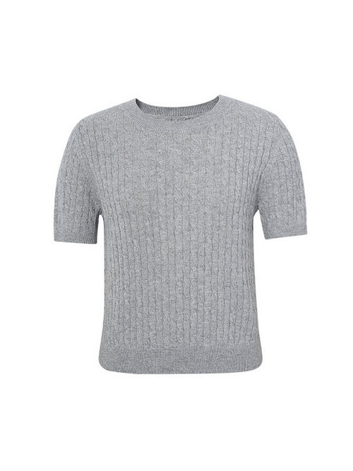 Load image 1 in gallery view. Round Neck Short Sleeves Rib Knitwear