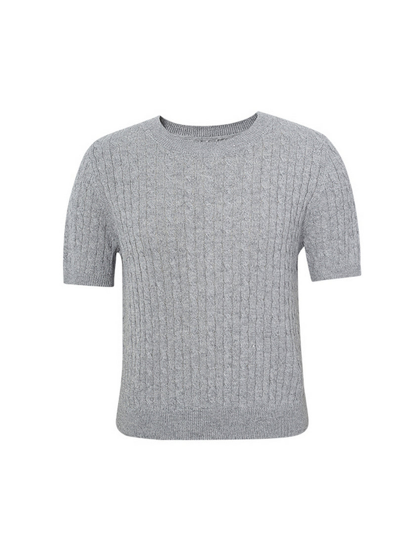 Round Neck Short Sleeves Rib Knitwear