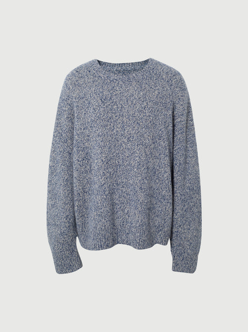 Load image 1 in gallery view. Floral Blue Crewneck Silk-Cashmere Sweater