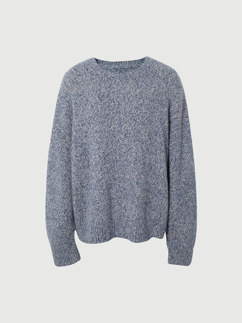 Floral Blue Crewneck Silk-Cashmere Sweater