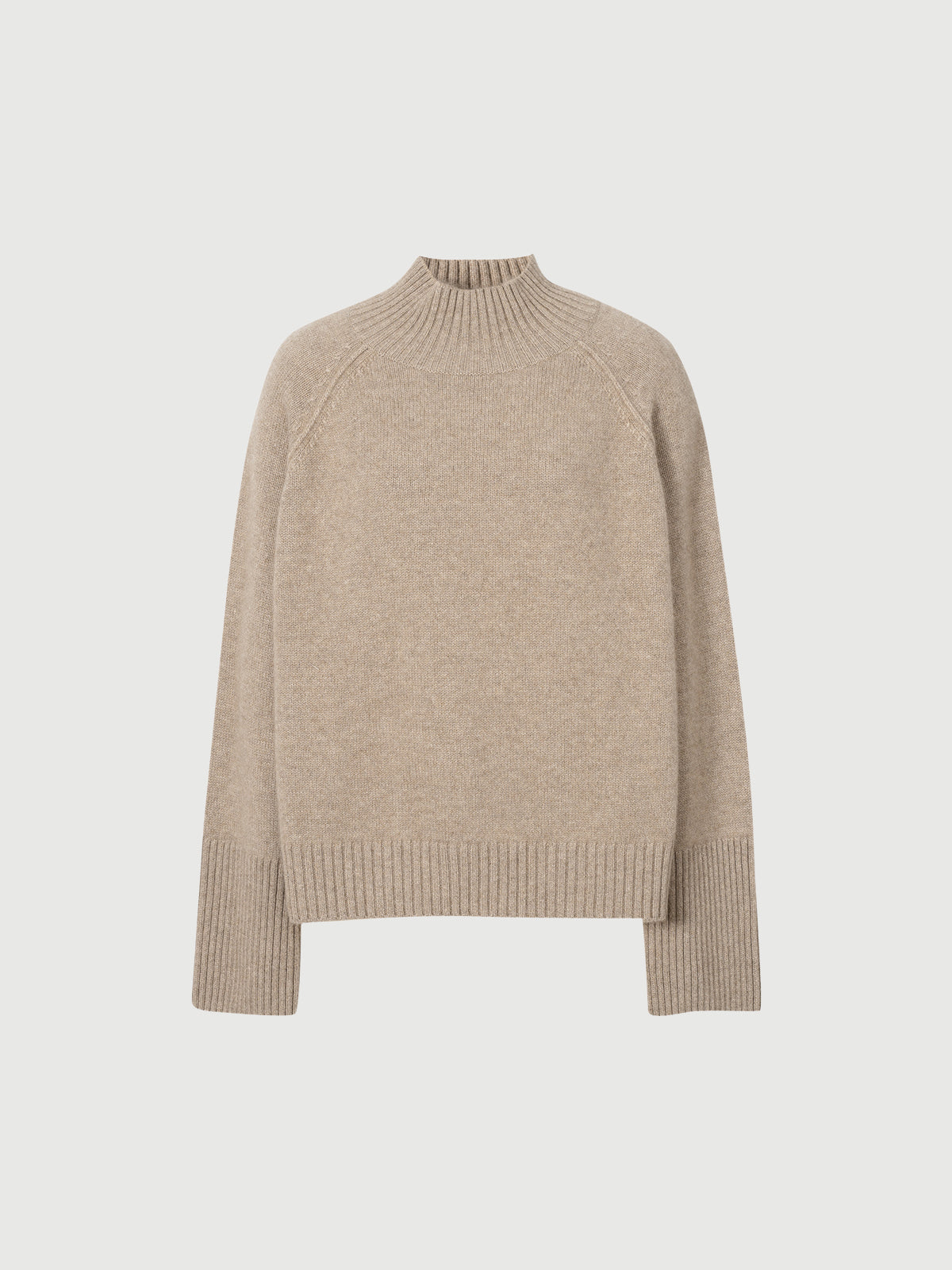 Camel Mock Neck Loose Fit Cashmere Sweater 5EA231061