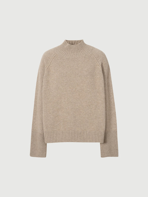 Load image 1 in gallery view. Camel Mock Neck Loose Fit Cashmere Sweater 5EA231061