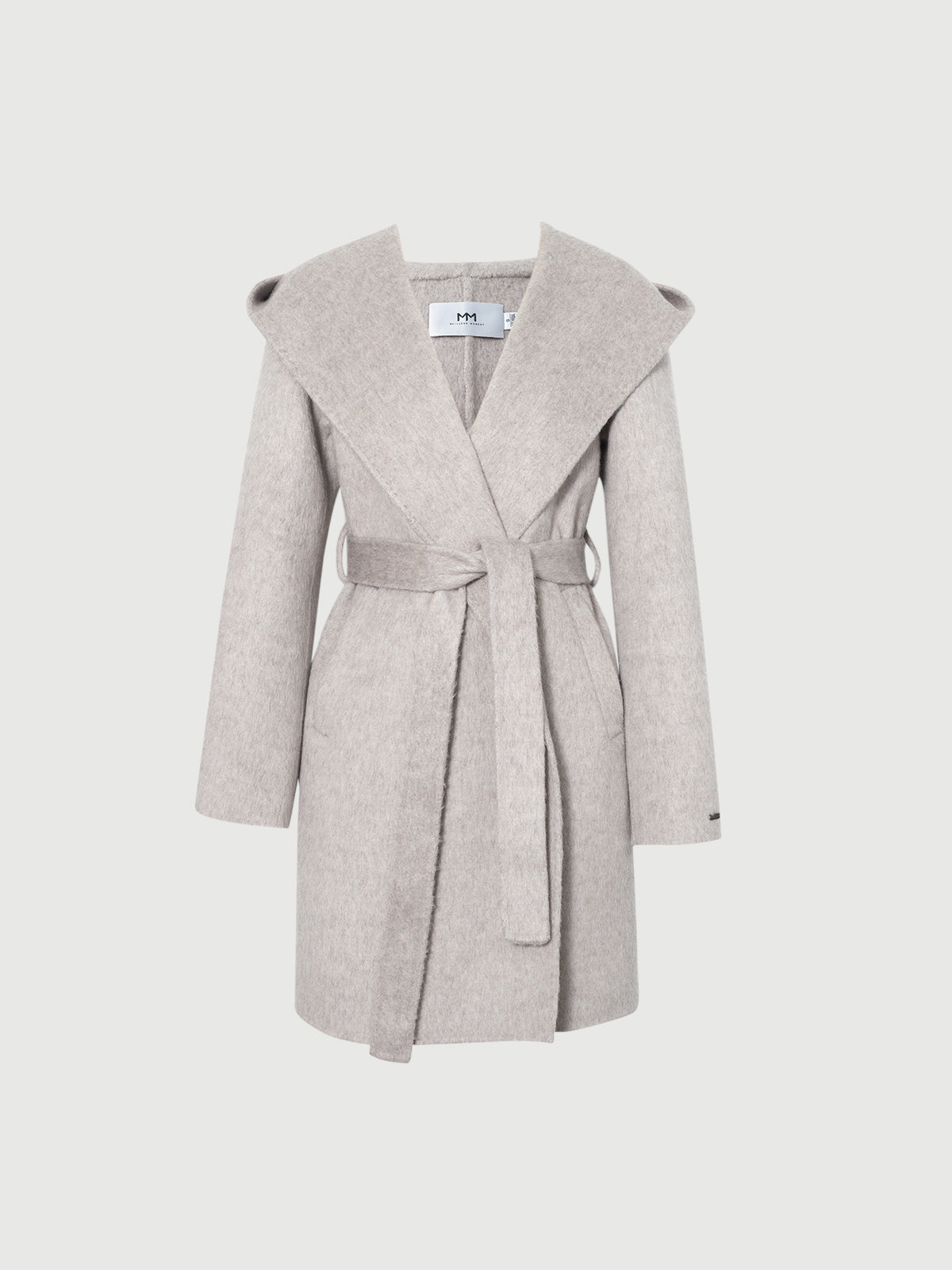 Gray Wool Hooded Tie-Belt Midi Coat
