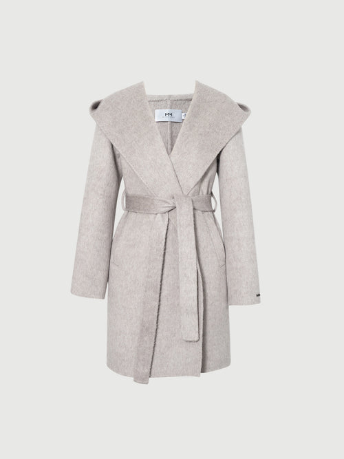 Load image 1 in gallery view. Gray Wool Hooded Tie-Belt Midi Coat